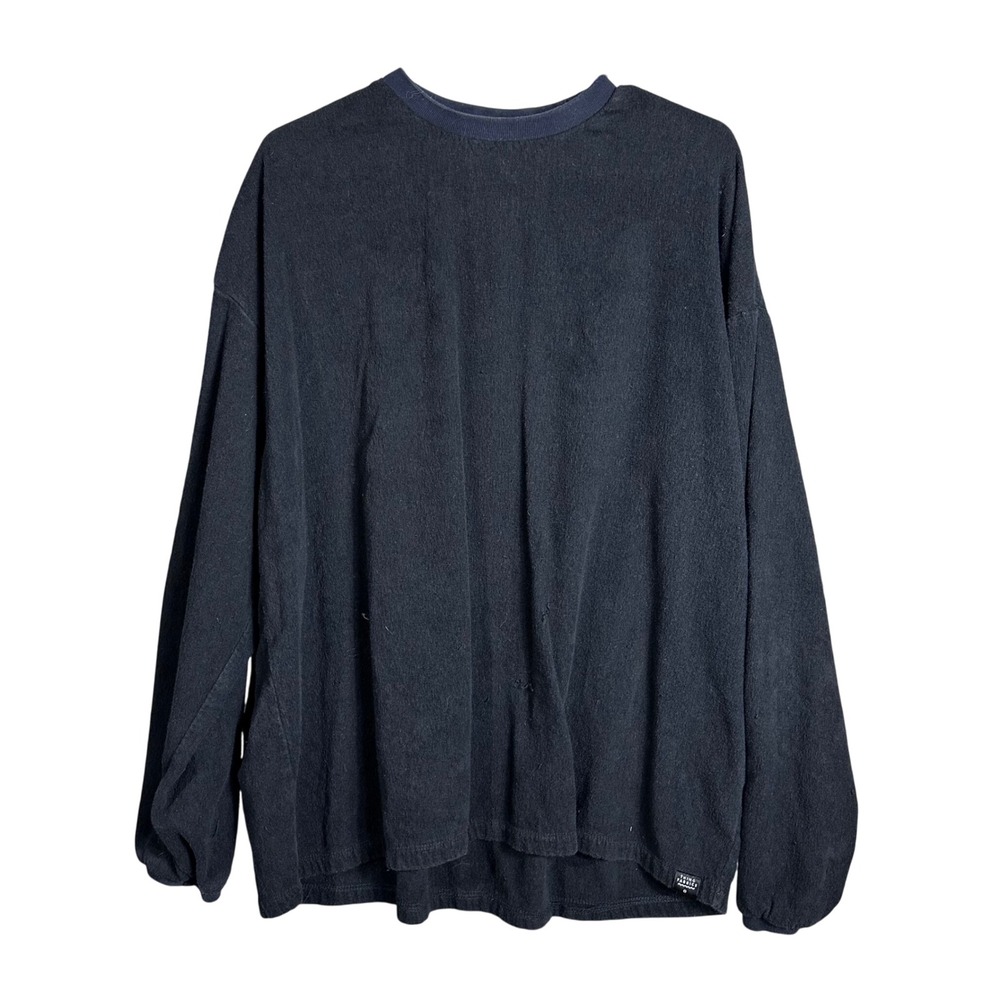 THING FABRICS Black Crewneck Shirt terry cloths made in Japan Men's oversized